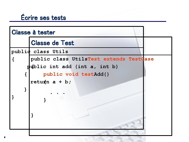 Écrire ses tests CONSEIL & INGENIERIE Classe à tester Classe de Test public class