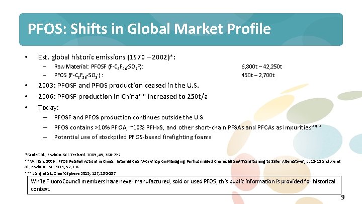 PFOS: Shifts in Global Market Profile • Est. global historic emissions (1970 – 2002)*: