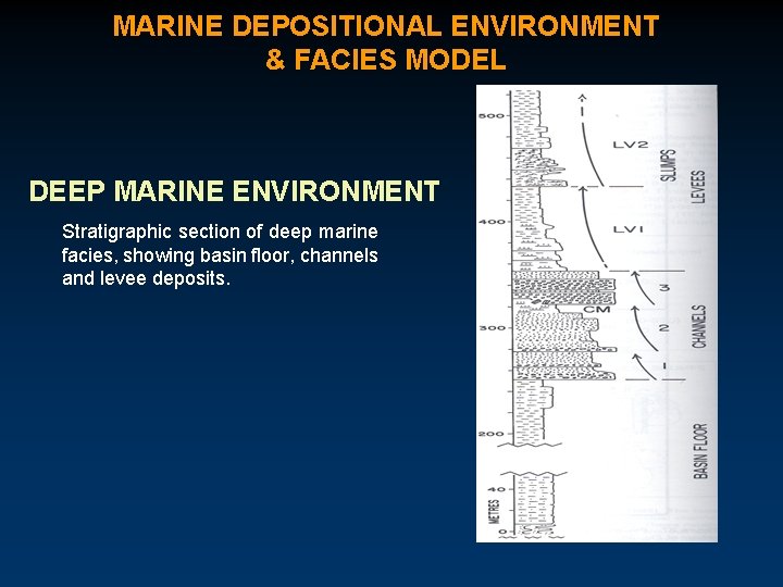 MARINE DEPOSITIONAL ENVIRONMENT & FACIES MODEL DEEP MARINE ENVIRONMENT Stratigraphic section of deep marine