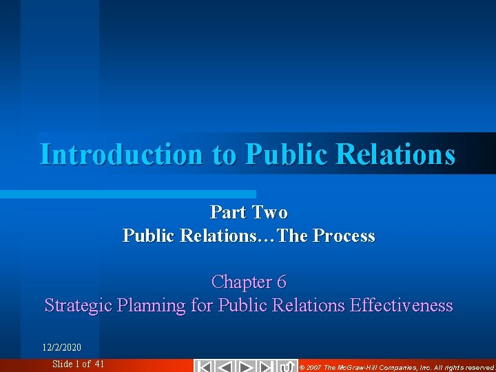 Introduction to Public Relations Part Two Public Relations…The Process Chapter 6 Strategic Planning for