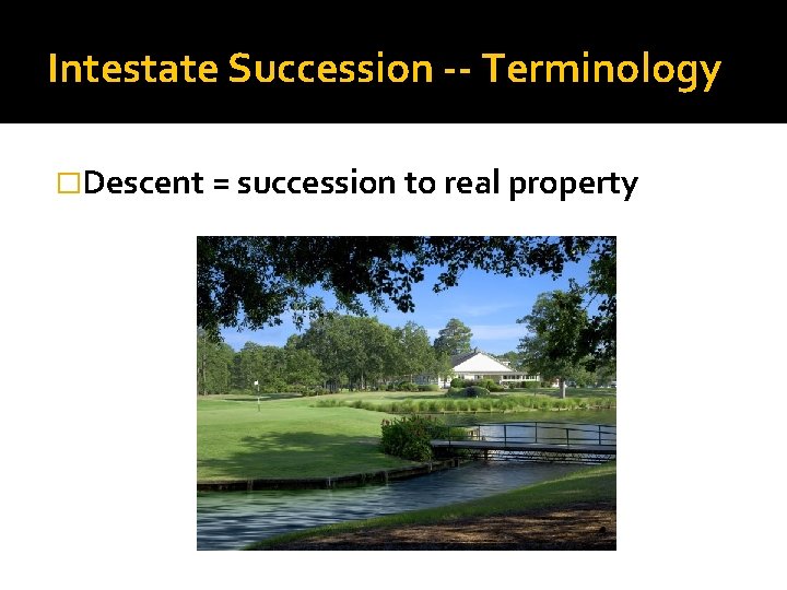 Intestate Succession -- Terminology �Descent = succession to real property 