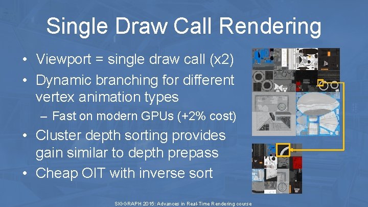 Single Draw Call Rendering • Viewport = single draw call (x 2) • Dynamic Single Draw Call Rendering • Viewport = single draw call (x 2) • Dynamic