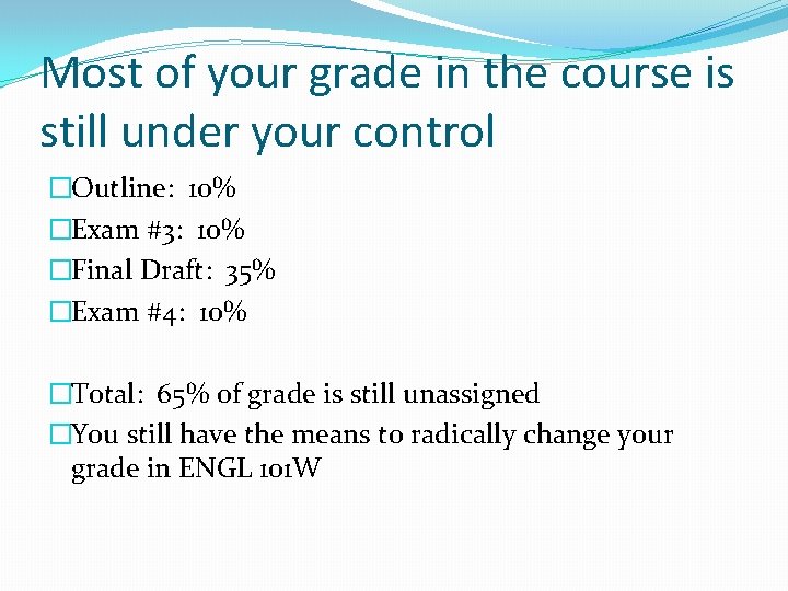 Most of your grade in the course is still under your control �Outline: 10%