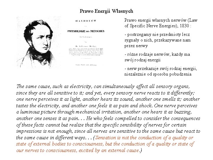 Prawo Energii Własnych Prawo energii własnych nerwów (Law of Specific Nerve Energies), 1830 : Prawo Energii Własnych Prawo energii własnych nerwów (Law of Specific Nerve Energies), 1830 :