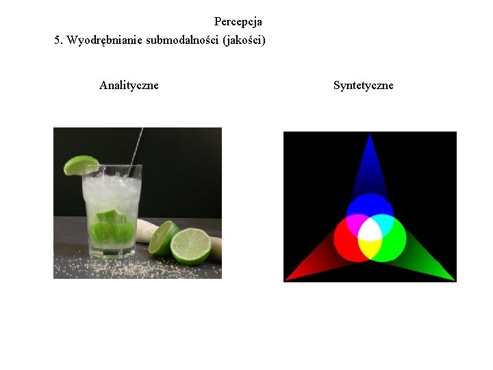 Percepcja 5. Wyodrębnianie submodalności (jakości) Analityczne Syntetyczne Percepcja 5. Wyodrębnianie submodalności (jakości) Analityczne Syntetyczne