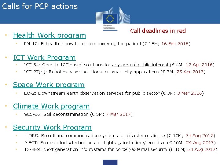 Calls for PCP actions • Health Work program • Call deadlines in red PM-12: