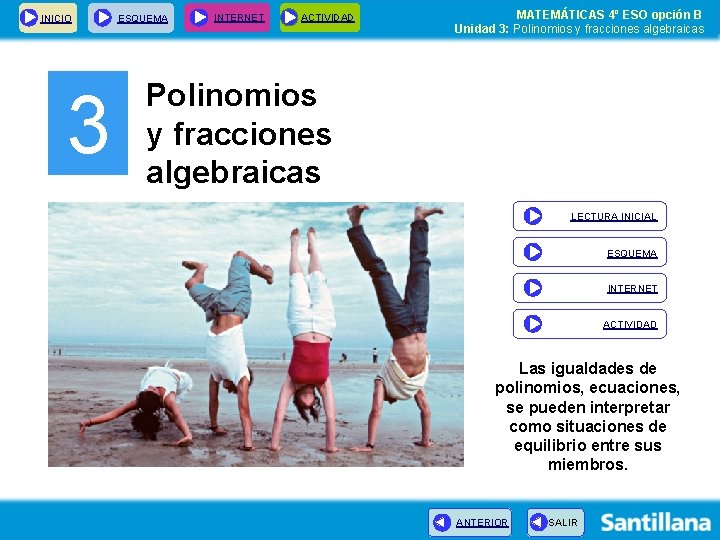 INICIO 3 ESQUEMA INTERNET ACTIVIDAD MATEMÁTICAS 4º ESO opción B Unidad 3: Polinomios y