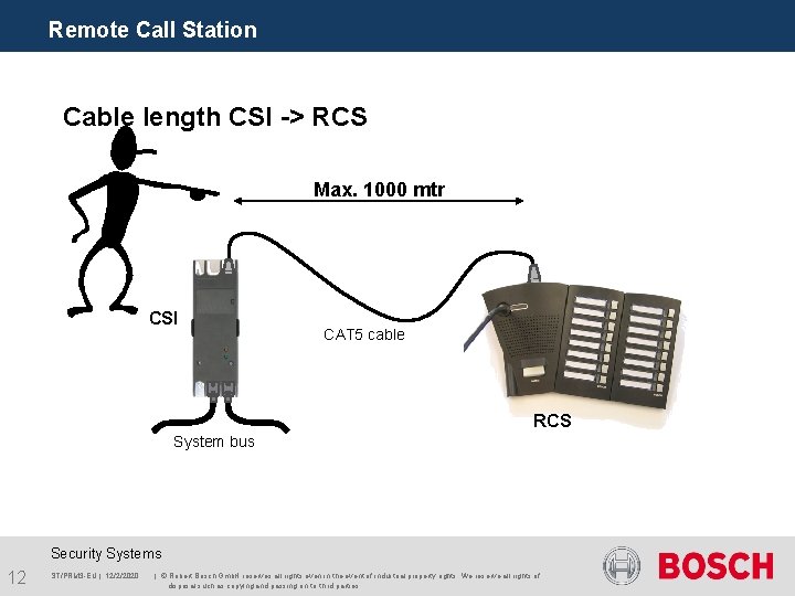Remote Call Station Cable length CSI -> RCS Max. 1000 mtr CSI CAT 5