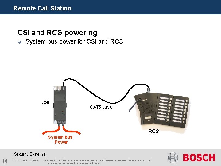 Remote Call Station CSI and RCS powering è System bus power for CSI and