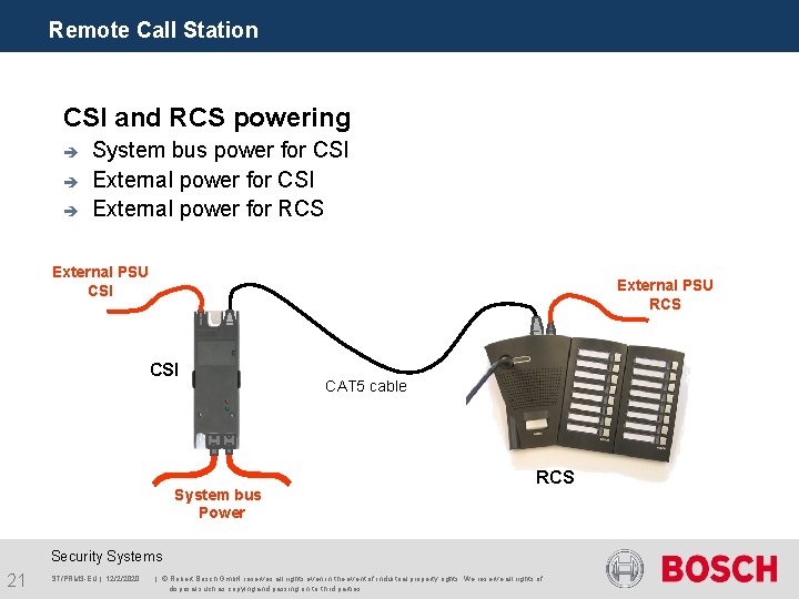 Remote Call Station CSI and RCS powering è è è System bus power for