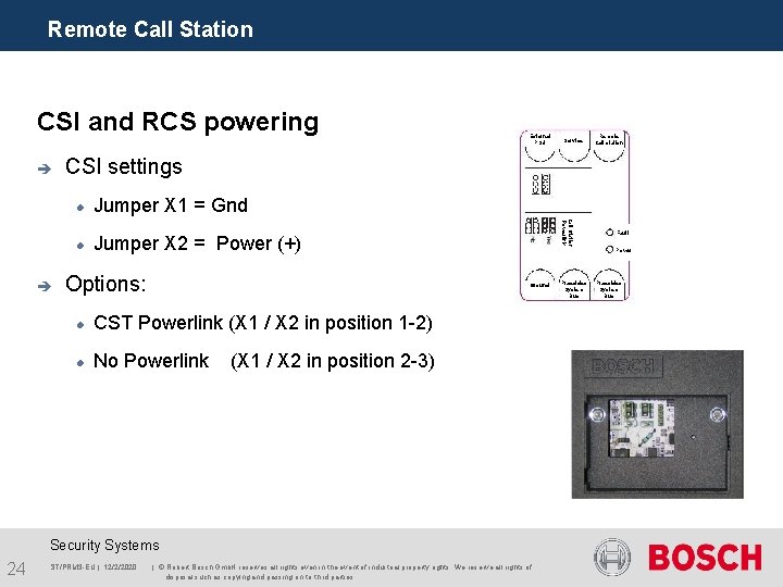 Remote Call Station CSI and RCS powering è Remote Call station CSI settings Jumper