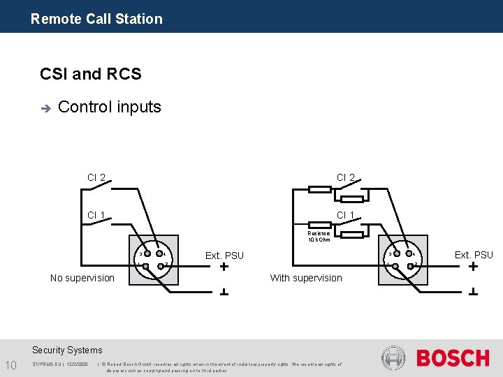 Remote Call Station CSI and RCS è Control inputs CI 2 CI 1 Resistors