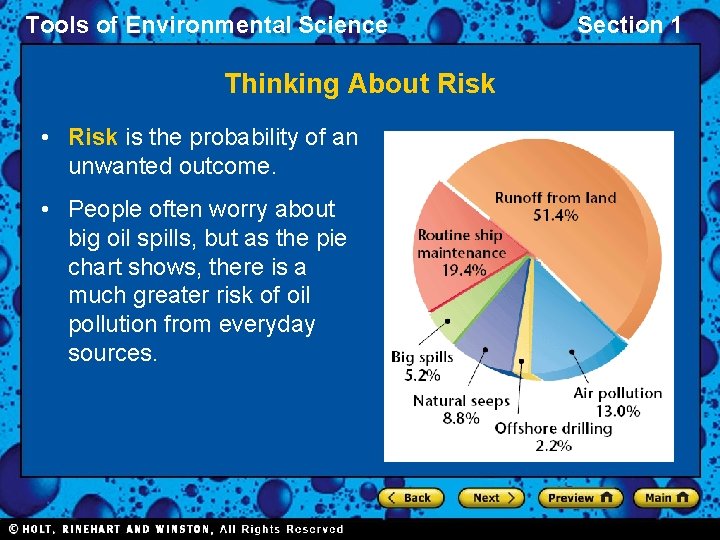 Tools of Environmental Science Thinking About Risk • Risk is the probability of an