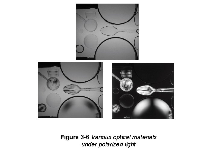 Figure 3 -6 Various optical materials under polarized light Figure 3 -6 Various optical materials under polarized light