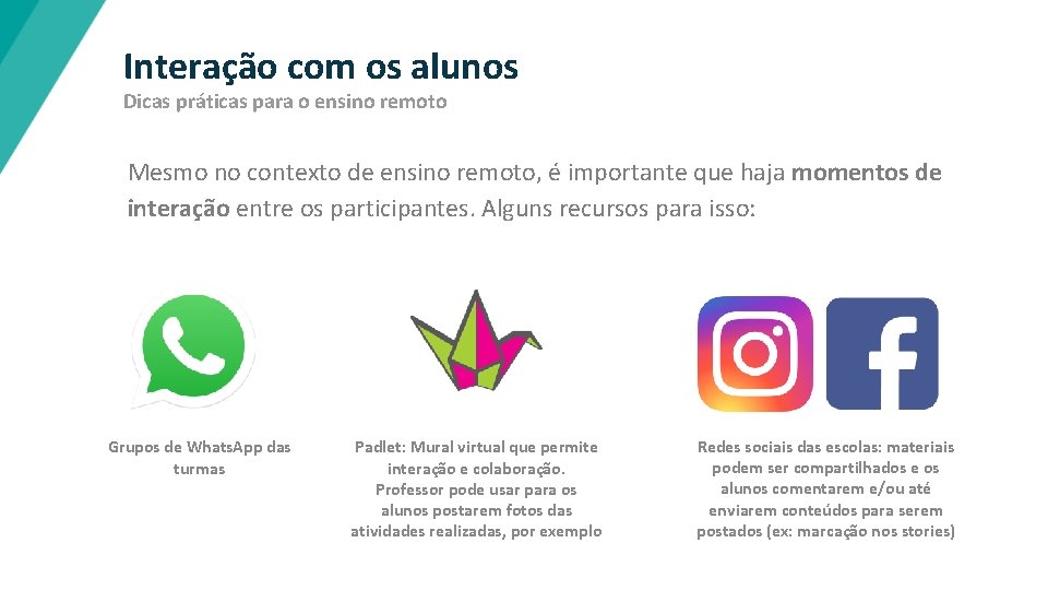Interação com os alunos Dicas práticas para o ensino remoto Mesmo no contexto de