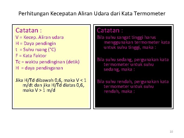 Perhitungan Kecepatan Aliran Udara dari Kata Termometer Catatan : V = Kecep. Aliran udara