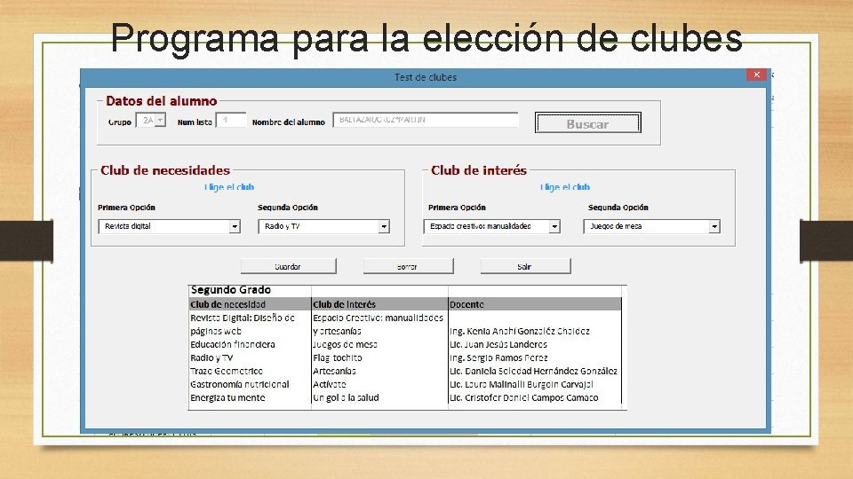 Programa para la elección de clubes 