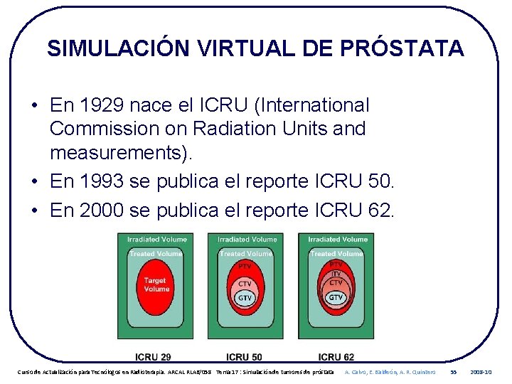 SIMULACIÓN VIRTUAL DE PRÓSTATA • En 1929 nace el ICRU (International Commission on Radiation