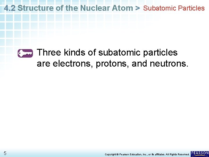 4. 2 Structure of the Nuclear Atom > Subatomic Particles Three kinds of subatomic