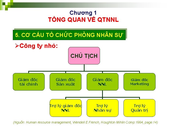 Chương 1 TỔNG QUAN VỀ QTNNL 5. CƠ CẤU TỔ CHỨC PHÒNG NH N