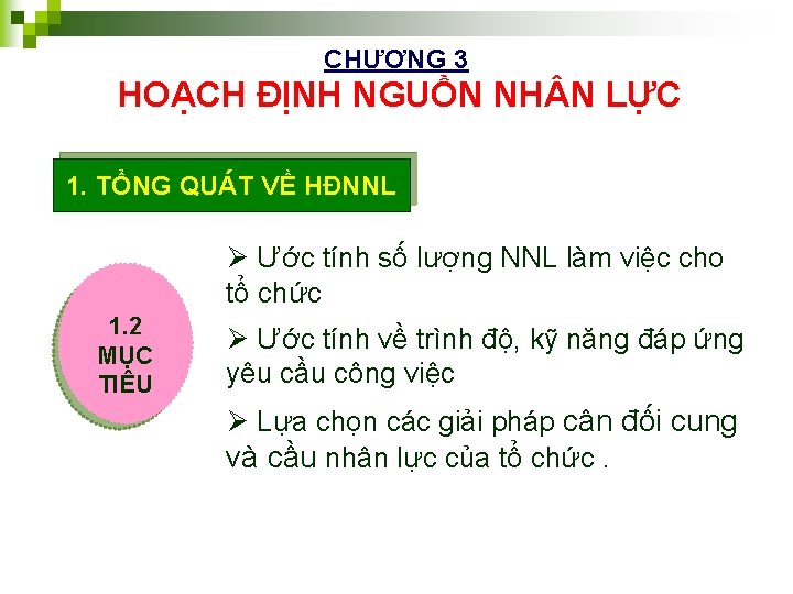 CHƯƠNG 3 HOẠCH ĐỊNH NGUỒN NH N LỰC 1. TỔNG QUÁT VỀ HĐNNL Ø