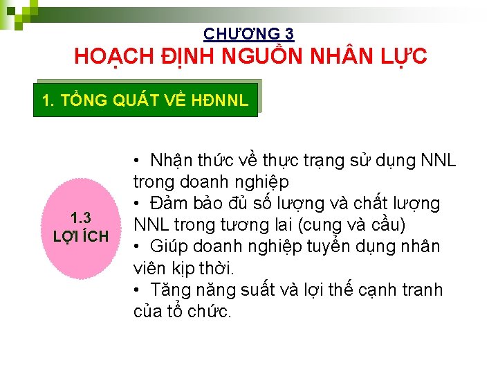 CHƯƠNG 3 HOẠCH ĐỊNH NGUỒN NH N LỰC 1. TỔNG QUÁT VỀ HĐNNL 1.