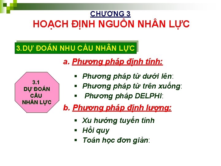 CHƯƠNG 3 HOẠCH ĐỊNH NGUỒN NH N LỰC 3. DỰ ĐOÁN NHU CẦU NH