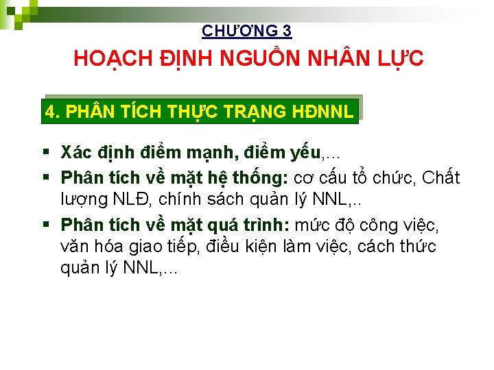 CHƯƠNG 3 HOẠCH ĐỊNH NGUỒN NH N LỰC 4. PH N TÍCH THỰC TRẠNG