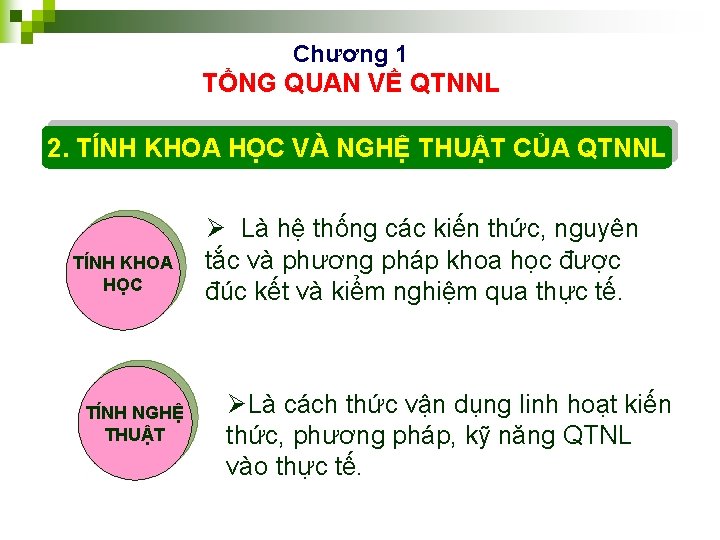 Chương 1 TỔNG QUAN VỀ QTNNL 2. TÍNH KHOA HỌC VÀ NGHỆ THUẬT CỦA