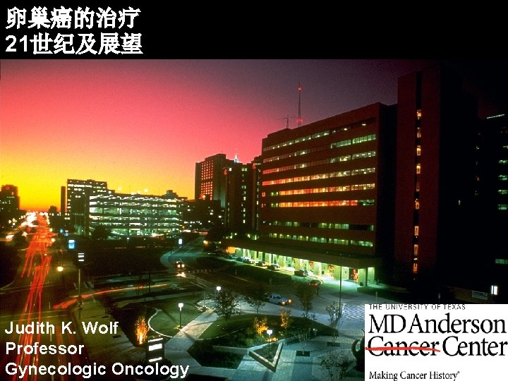 卵巢癌的治疗 21世纪及展望 Judith Wolf Judith K. K. Wolf, MD Professor • Department of Gynecologic