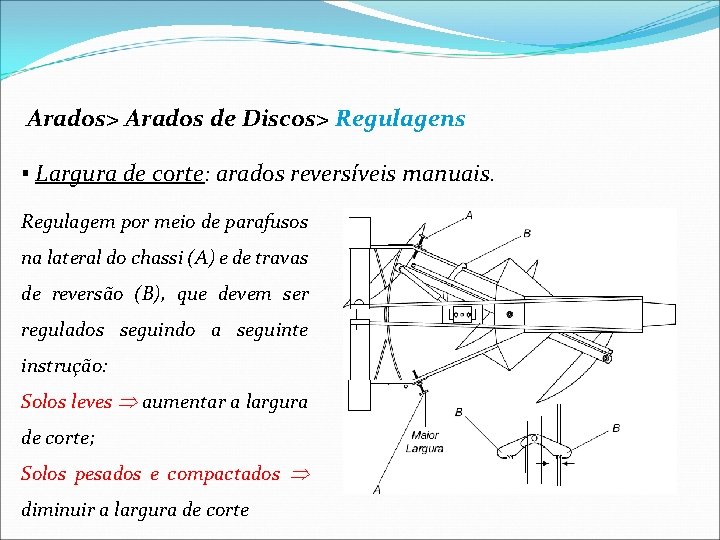 Arados> Arados de Discos> Regulagens ▪ Largura de corte: arados reversíveis manuais. Regulagem por