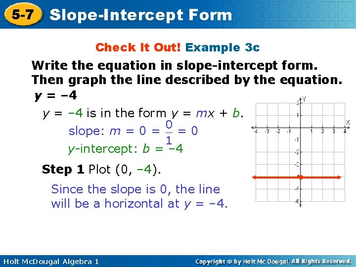 5 -7 Slope-Intercept Form Check It Out! Example 3 c Write the equation in
