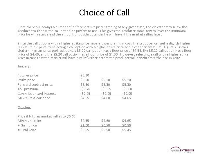 Choice of Call Since there always a number of different strike prices trading at Choice of Call Since there always a number of different strike prices trading at