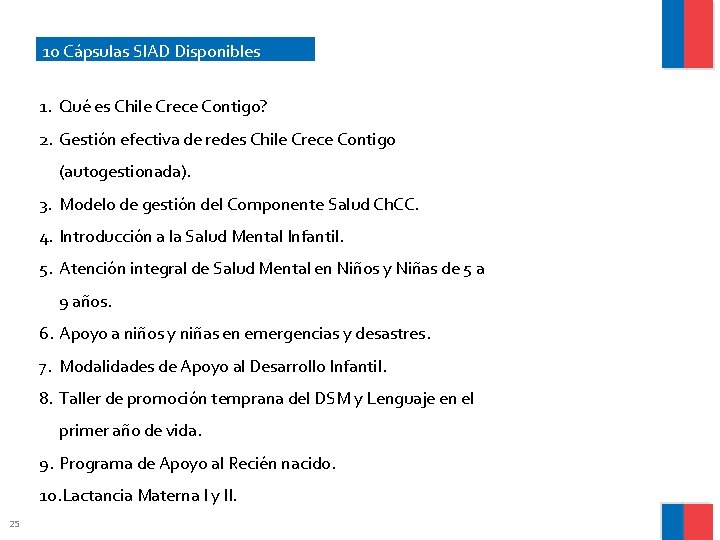 10 Cápsulas SIAD Disponibles 1. Qué es Chile Crece Contigo? 2. Gestión efectiva de 10 Cápsulas SIAD Disponibles 1. Qué es Chile Crece Contigo? 2. Gestión efectiva de