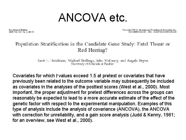 ANCOVA etc. Covariates for which t values exceed 1. 5 at pretest or covariates ANCOVA etc. Covariates for which t values exceed 1. 5 at pretest or covariates