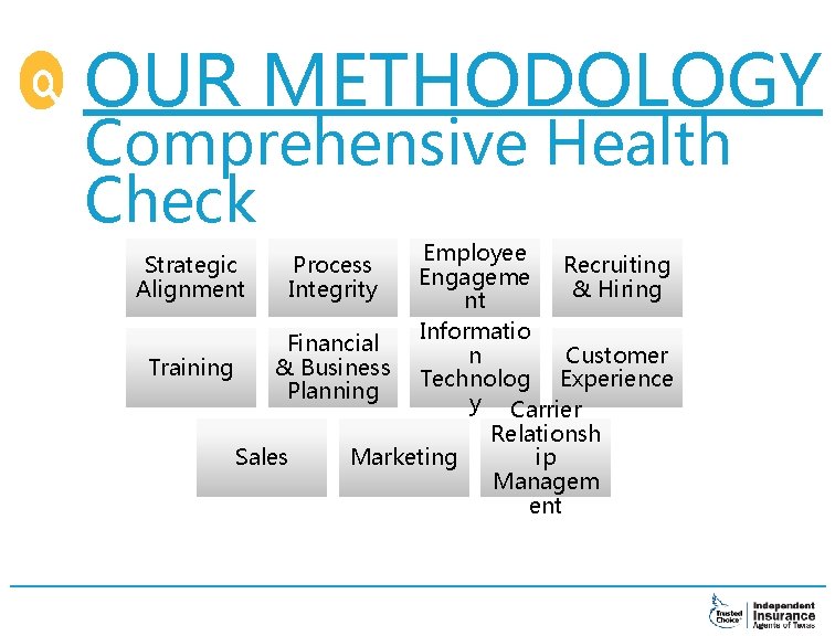 OUR METHODOLOGY Comprehensive Health Check Employee Recruiting Engageme & Hiring nt Informatio Financial n