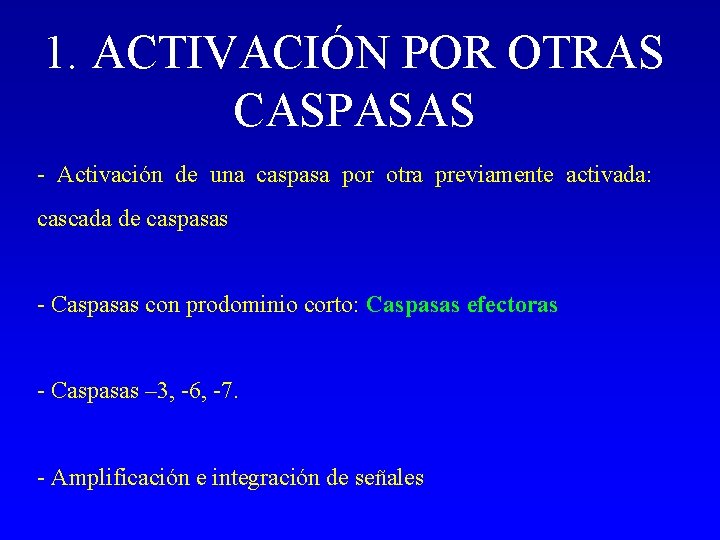 1. ACTIVACIÓN POR OTRAS CASPASAS - Activación de una caspasa por otra previamente activada: 1. ACTIVACIÓN POR OTRAS CASPASAS - Activación de una caspasa por otra previamente activada: