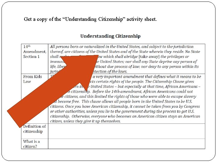 Get a copy of the “Understanding Citizenship” activity sheet. Get a copy of the “Understanding Citizenship” activity sheet.