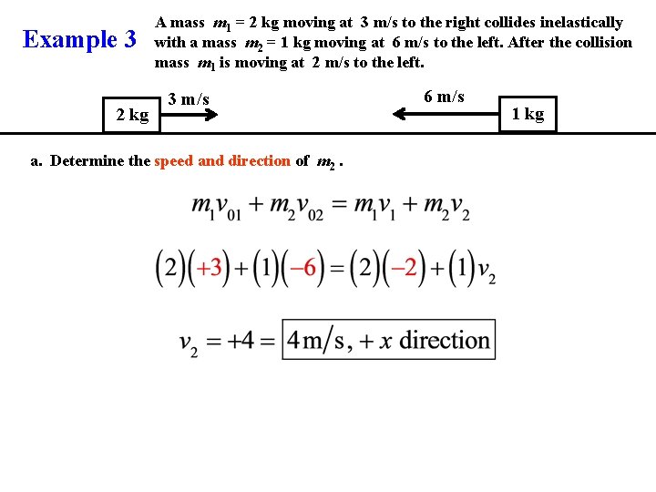 Example 3 2 kg A mass m 1 = 2 kg moving at 3