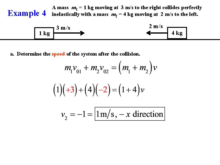 Example 4 1 kg A mass m 1 = 1 kg moving at 3
