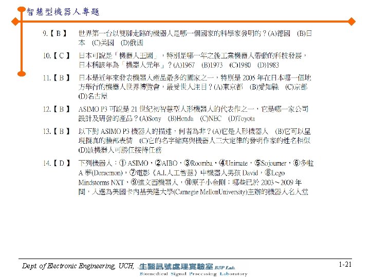 智慧型機器人專題 Dept. of Electronic Engineering, UCH, 1 -21 