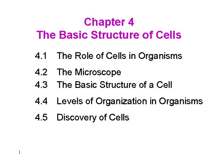 Chapter 4 The Basic Structure of Cells 4. 1 The Role of Cells in