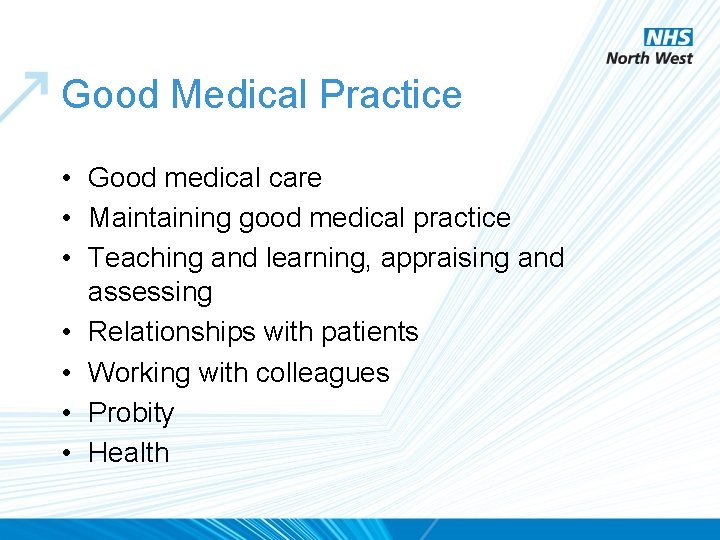 Good Medical Practice • Good medical care • Maintaining good medical practice • Teaching