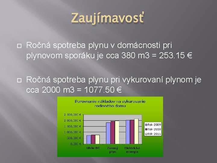 Zaujímavosť Ročná spotreba plynu v domácnosti pri plynovom sporáku je cca 380 m 3