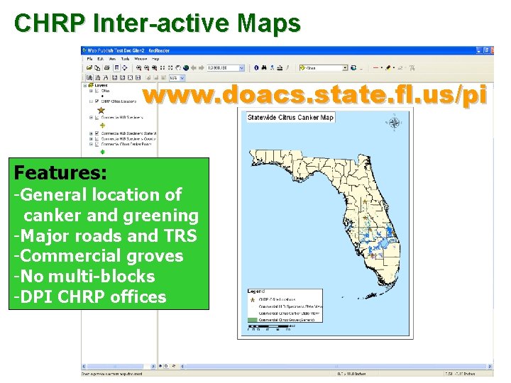 CHRP Inter-active Maps www. doacs. state. fl. us/pi Features: -General location of canker and CHRP Inter-active Maps www. doacs. state. fl. us/pi Features: -General location of canker and