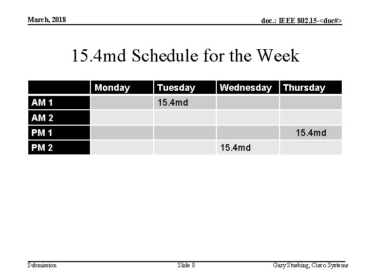 March, 2018 doc. : IEEE 802. 15 -<doc#> 15. 4 md Schedule for the