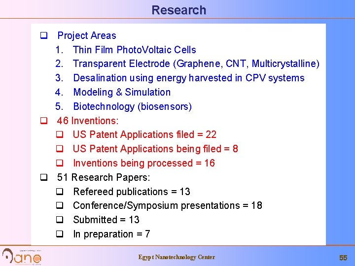 Research q Project Areas 1. Thin Film Photo. Voltaic Cells 2. Transparent Electrode (Graphene,