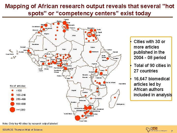 Mapping of African research output reveals that several "hot spots" or “competency centers” exist