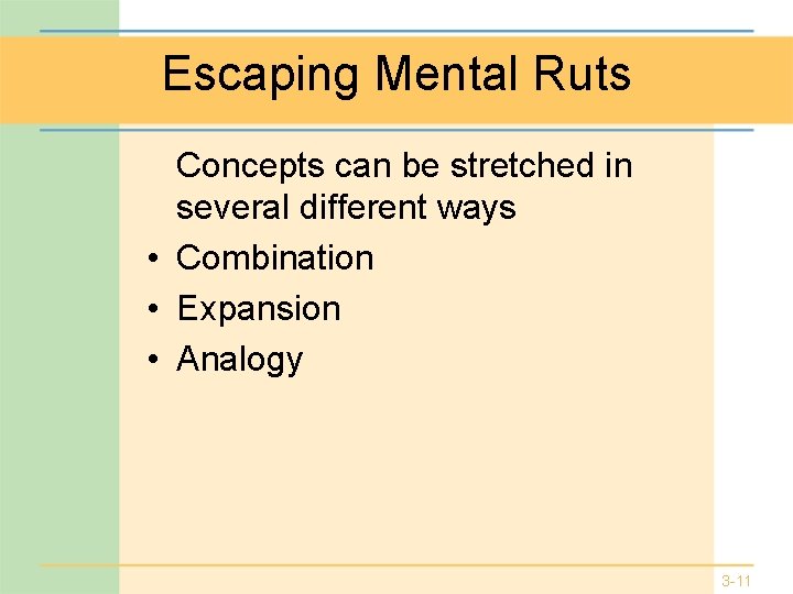 Escaping Mental Ruts Concepts can be stretched in several different ways • Combination •