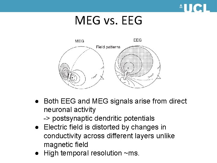 MEG vs. EEG ● Both EEG and MEG signals arise from direct neuronal activity MEG vs. EEG ● Both EEG and MEG signals arise from direct neuronal activity